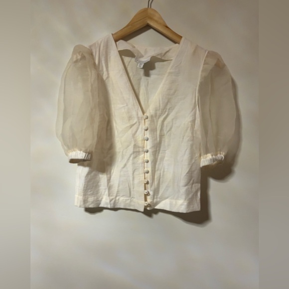 Topshop-ORGANZA SLEEVE BLOUSE IN IVORY - Picture 3 of 7